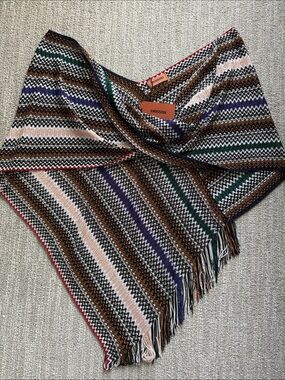 Missoni Striped Knit Poncho Wrap with Fringe - Multicolor NWT